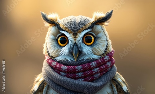 owl christmas A charming barn owl wearing a cozy scarf, perfect for showcasing nature's beauty and whimsical style in your creative projects  animal, decoration, season, bird photo