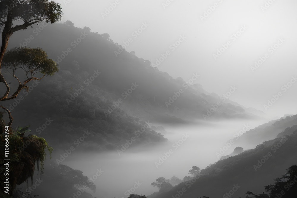 Fototapeta premium Painted - Foggy Environment Landscape - Nature