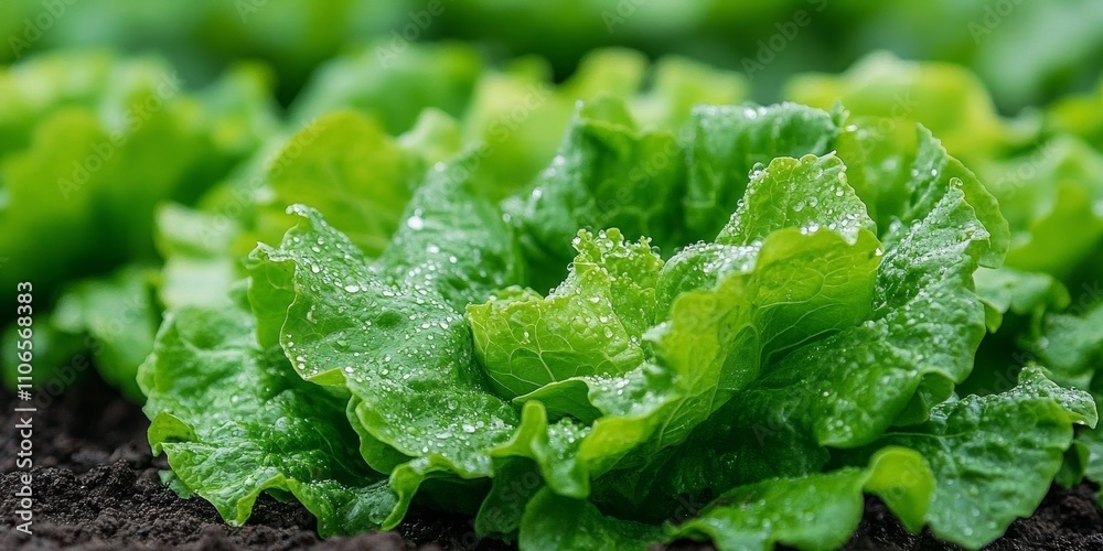 Fresh Green Lettuce Plants with Dew Drops in Garden Organic Vegetable Farming Close Up Fresh Green Lettuce Plants with Dew Drops in Garden Organic Vegetable Farming Close Up
