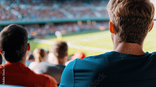 Fans watching soccer match in stadium, feeling excited