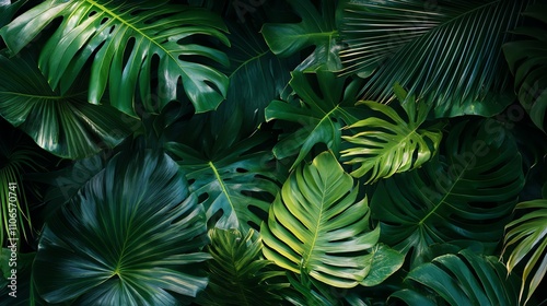 A vibrant green tropical leaf background.