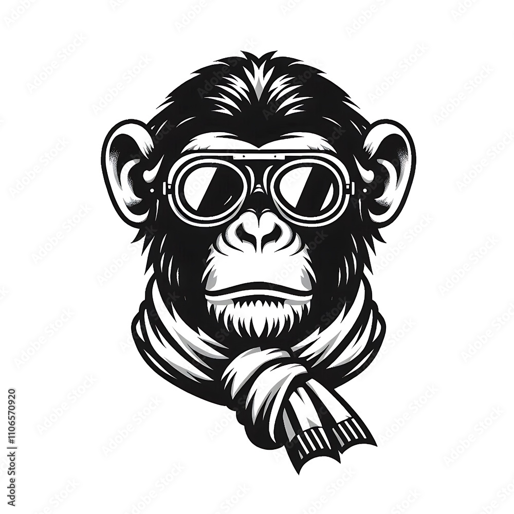 Stylized monkey wearing goggles and a scarf. Stylized monkey wearing goggles and a scarf.