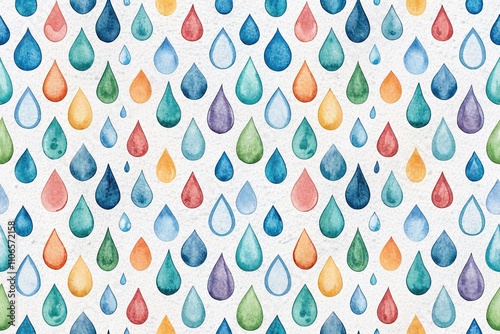 Hand painted watercolor rain drops seamless pattern isolated on white, color palette, transparent background