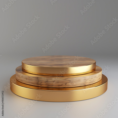 cartoon gold stand, d cartoon gold stand with wooden base and three levels, no longer than characters photo