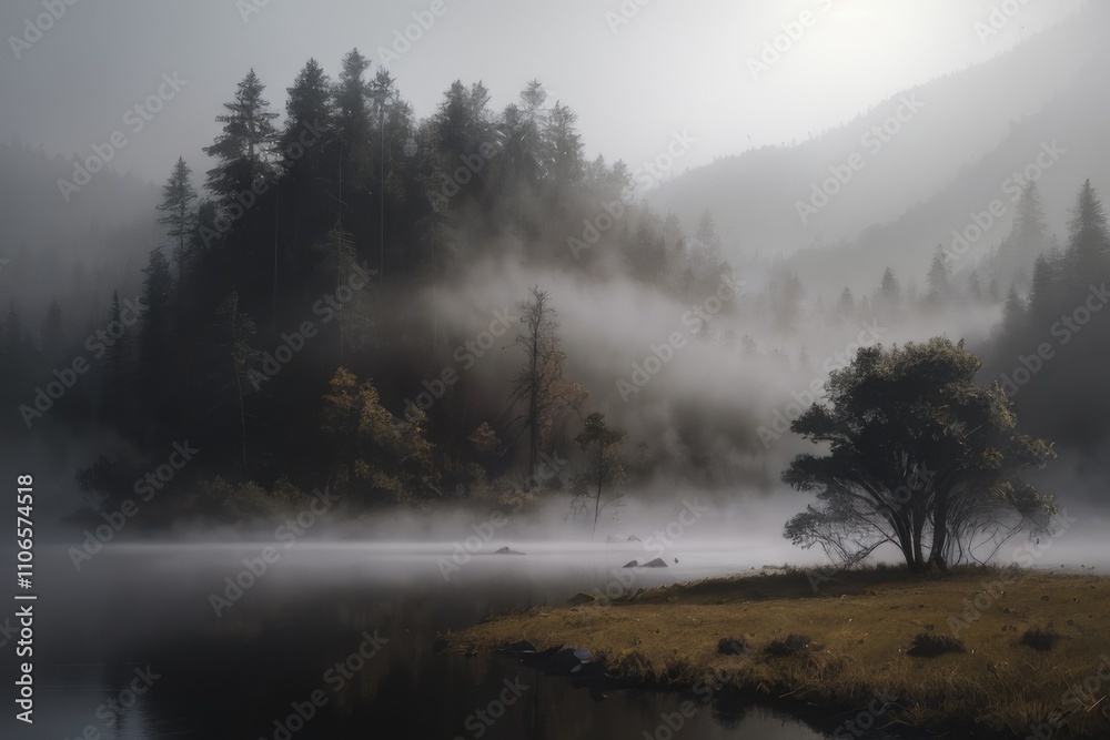 Fototapeta premium Painted - Foggy Environment Landscape - Nature