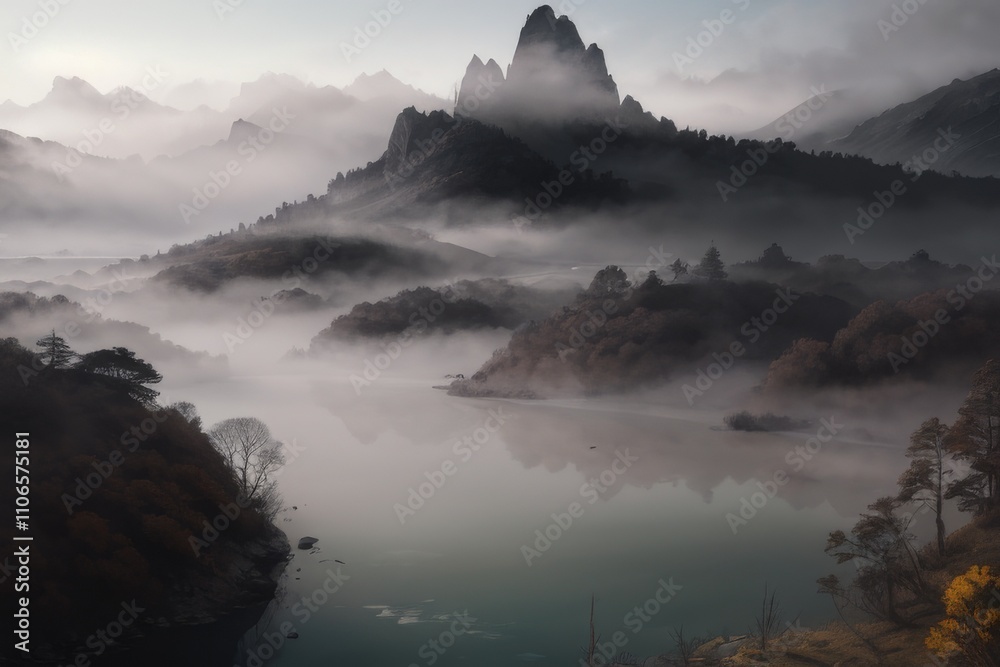 Fototapeta premium Painted - Foggy Environment Landscape - Nature