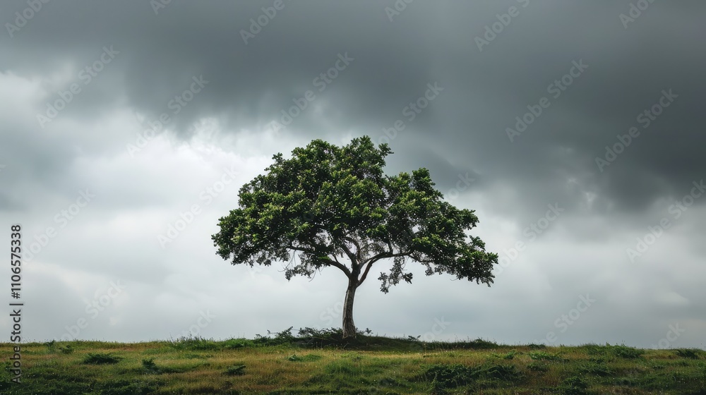 Obraz premium Solitary Tree Under Stormy Sky