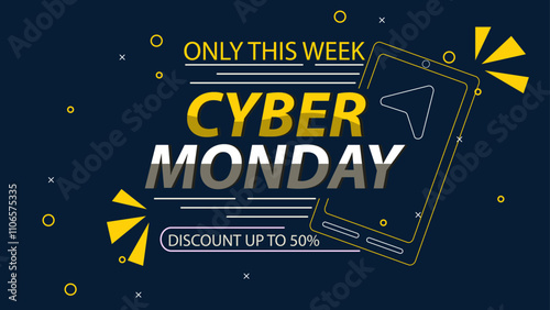 Cyber monday flat design with darkblue backgorund and stripe concept
