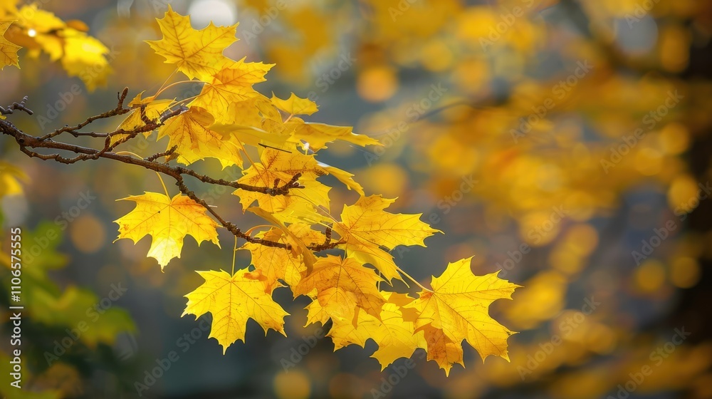 Bright yellow leaves on autumn maple tree branches illuminated by sunlight Bright yellow leaves on autumn maple tree branches illuminated by sunlight