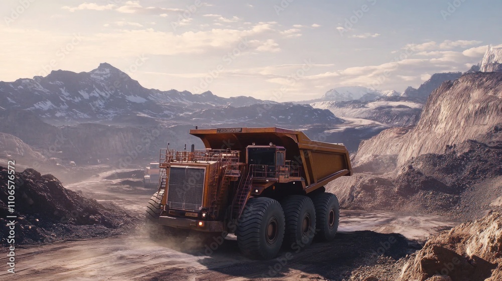 A large electric transport vehicle maneuvers through a rocky landscape in a mountainous area, showcasing its robust design for heavy-duty tasks. The backdrop features distant peaks under a clear sky. A large electric transport vehicle maneuvers through a rocky landscape in a mountainous area, showcasing its robust design for heavy-duty tasks. The backdrop features distant peaks under a clear sky.