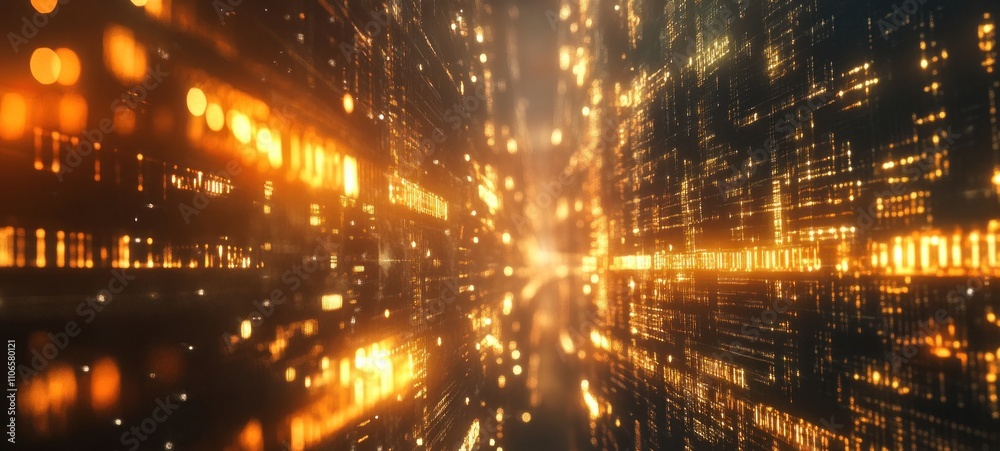 Fototapeta premium Digital Pathway: A Journey Through Glowing Binary Codes