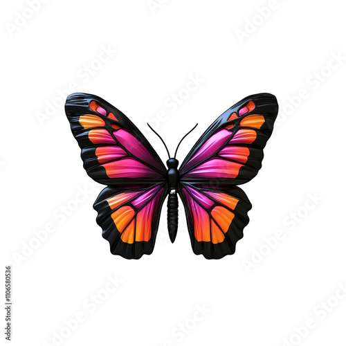 Vibrant Pink and Orange Butterfly with Black Accents - 3D Render