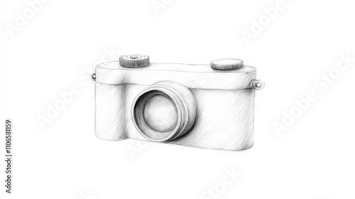 Pencil sketch of a vintage camera.