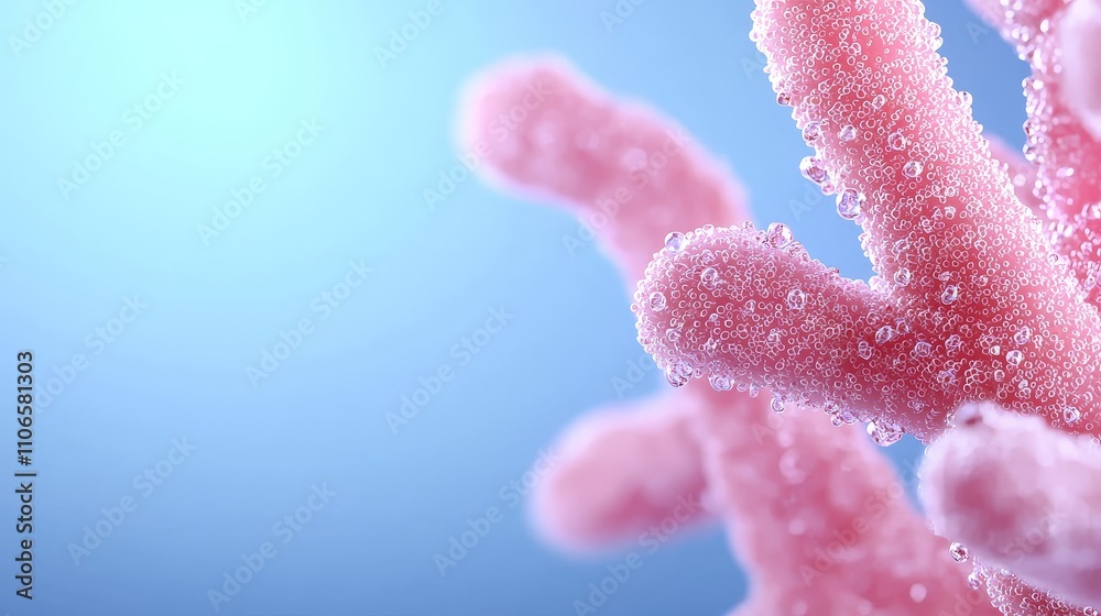 Microscopic view of pink coral with water droplets. Microscopic view of pink coral with water droplets.