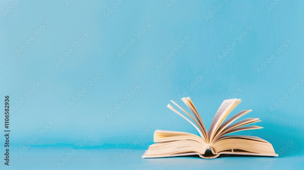 Open Book on a Blue Background Open Book on a Blue Background