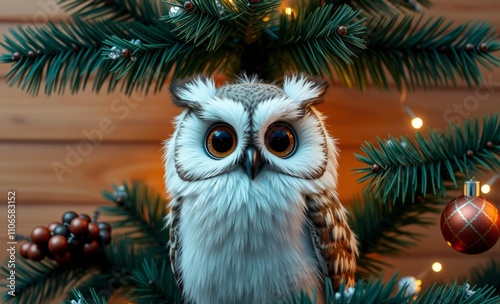 owl christmas Christmas tree decoration on wooden background  animal, decoration, season, bird photo