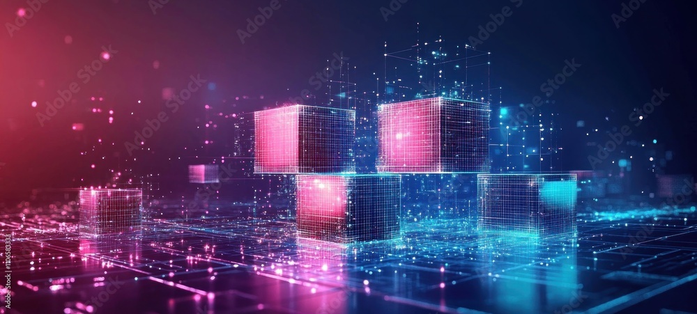 Obraz premium Abstract Digital Cubes: A Futuristic Network Visualization