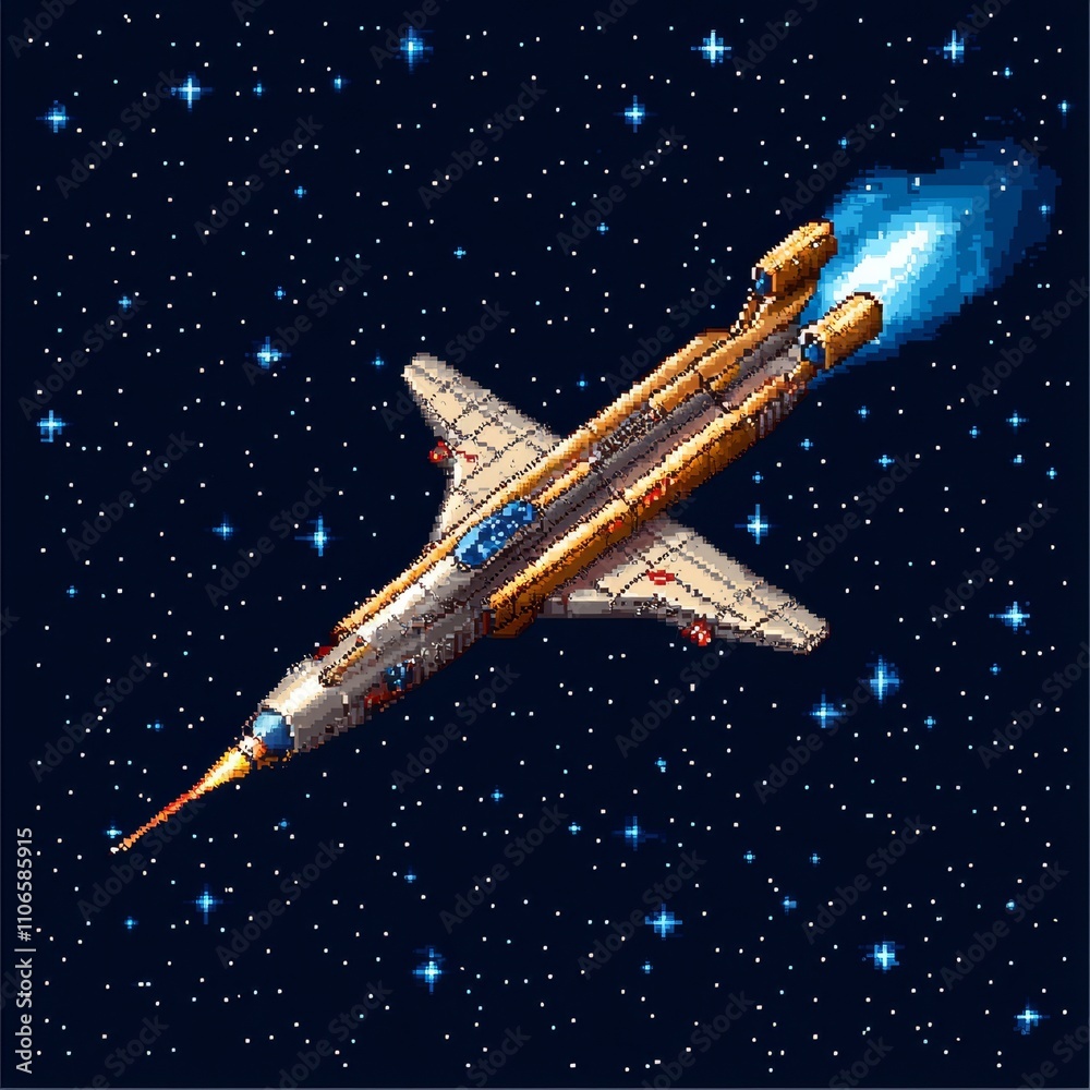 Obraz premium Sci-fi spaceship adventure outer space pixel art digital art cosmic environment futuristic concept for seo impact