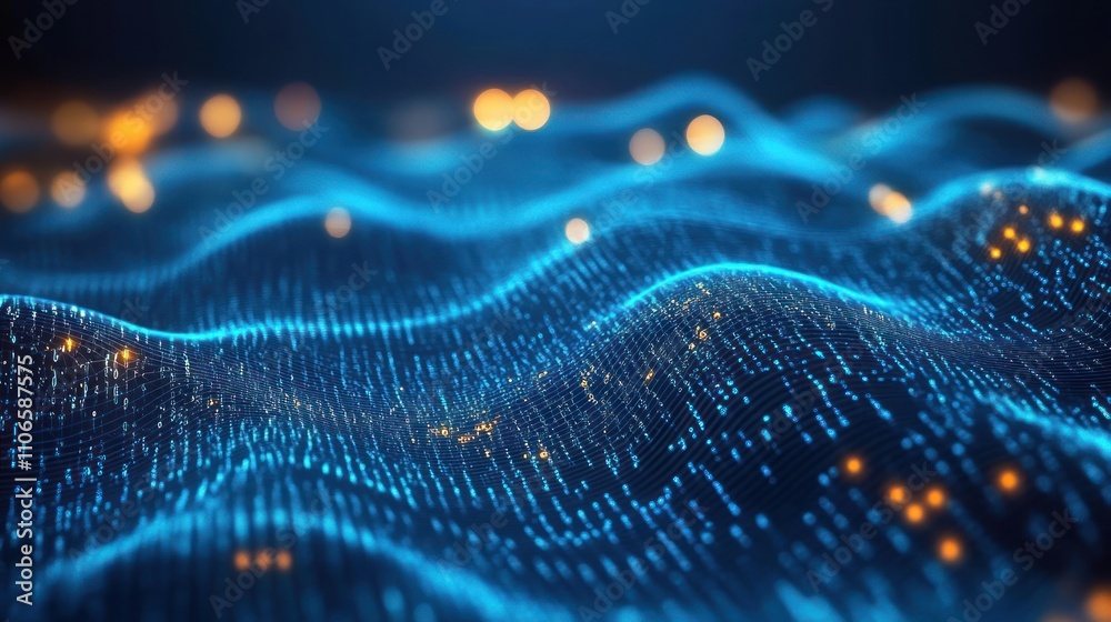 Abstract representation of digital waves with glowing particles. Abstract representation of digital waves with glowing particles.