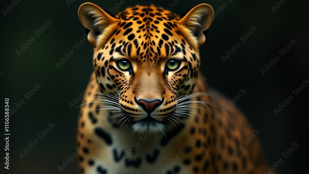 Obraz premium A captivating close-up of a leopard, emphasizing its unique coat and intense eyes, conveying the wild beauty and strength of this majestic predator.