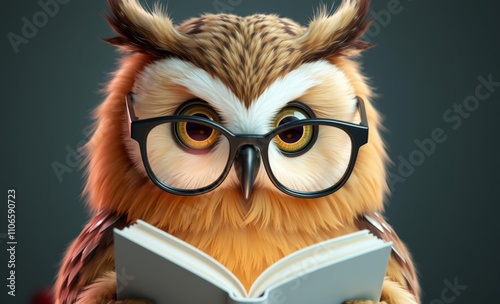 owl christmas A sweet owl wearing glasses and reading a book  animal, decoration, season, bird photo