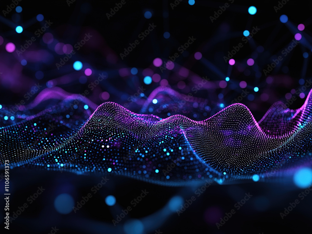 Fototapeta premium 3D Rendering of a Gradient Background with Glowing Particles in Red and Blue – Futuristic Digital Marketing and AI Big Data Network Concept