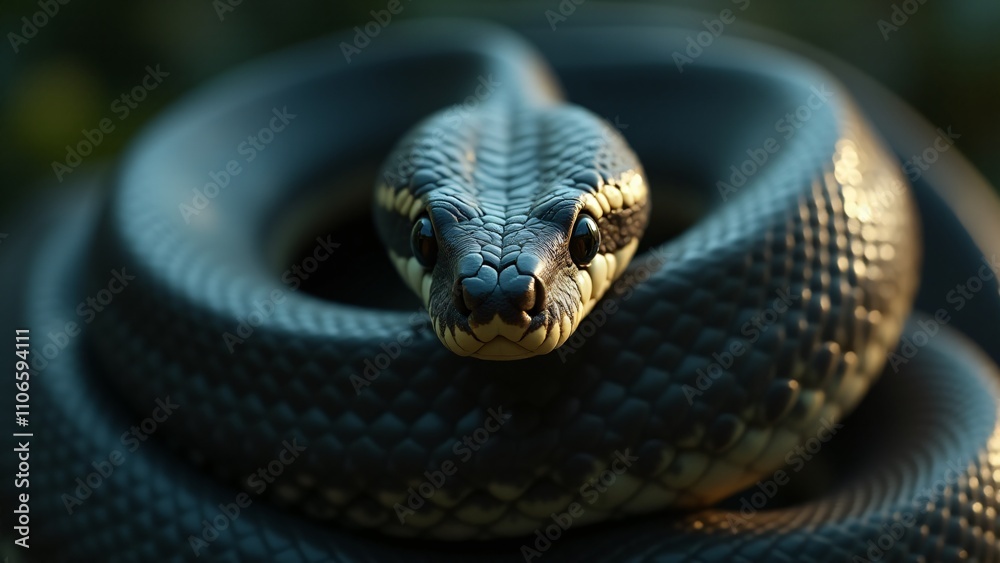 A captivating close-up of a snake, showcasing the intricate textures of its scales, sharp eyes, and graceful form, conveying its sleek beauty and natural elegance. A captivating close-up of a snake, showcasing the intricate textures of its scales, sharp eyes, and graceful form, conveying its sleek beauty and natural elegance.