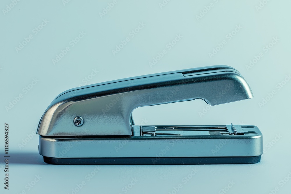 Modern metallic stapler on a light background with a minimalist design and elegant finish for office supplies and workspace aesthetics Modern metallic stapler on a light background with a minimalist design and elegant finish for office supplies and workspace aesthetics