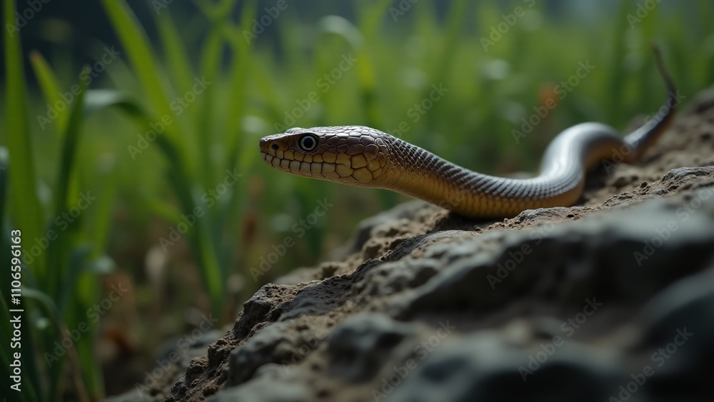 A dynamic image of a snake in motion, demonstrating its agility and grace as it moves across the wild terrain, emphasizing its fluid movement and sleek body. A dynamic image of a snake in motion, demonstrating its agility and grace as it moves across the wild terrain, emphasizing its fluid movement and sleek body.