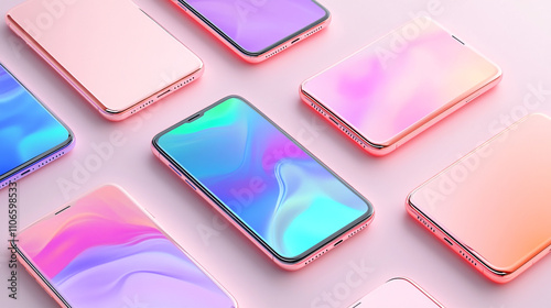 Wallpaper Mural Modern smartphones arranged aesthetically with colorful designs on a light background Torontodigital.ca