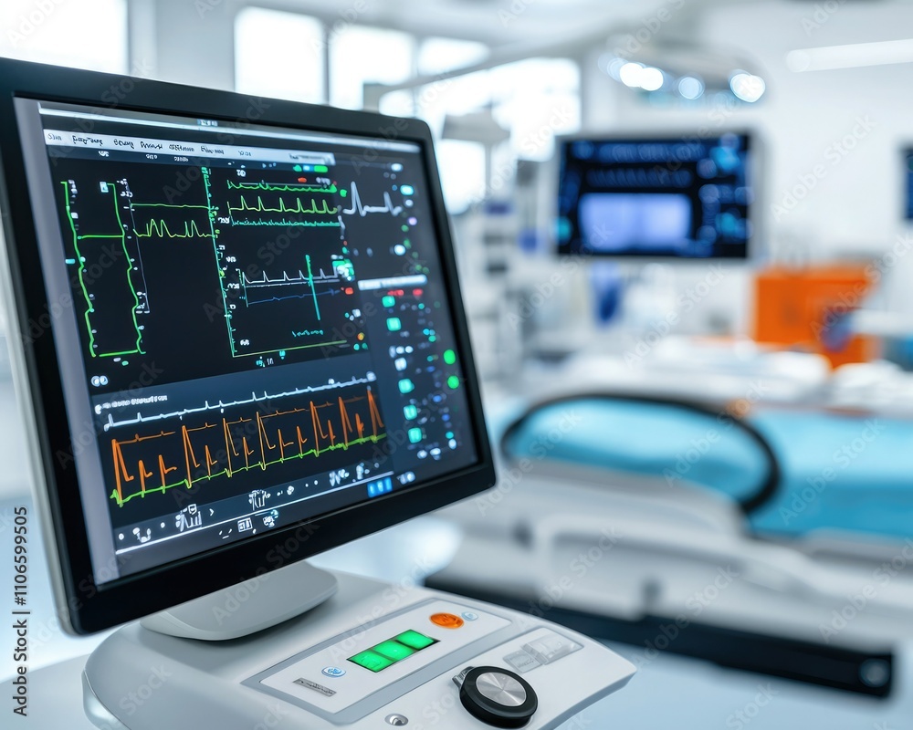 A close-up of a medical monitor displaying vital signs in a modern healthcare setting, capturing the essence of patient monitoring technology. A close-up of a medical monitor displaying vital signs in a modern healthcare setting, capturing the essence of patient monitoring technology.