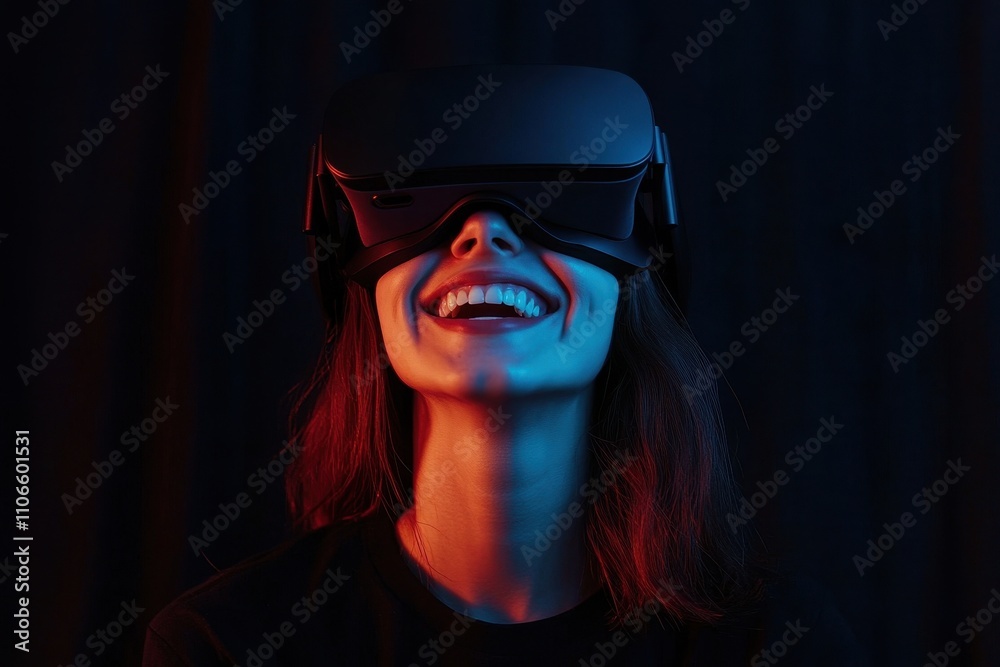Engaging in virtual reality with joy and excitement in a dark setting Engaging in virtual reality with joy and excitement in a dark setting