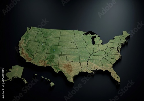 3D Render of a Topographical Map of the United States