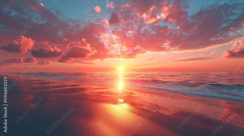 A breathtaking sunset over a calm ocean, with vibrant pink and orange hues illuminating the sky and reflecting on the water. A breathtaking sunset over a calm ocean, with vibrant pink and orange hues illuminating the sky and reflecting on the water.