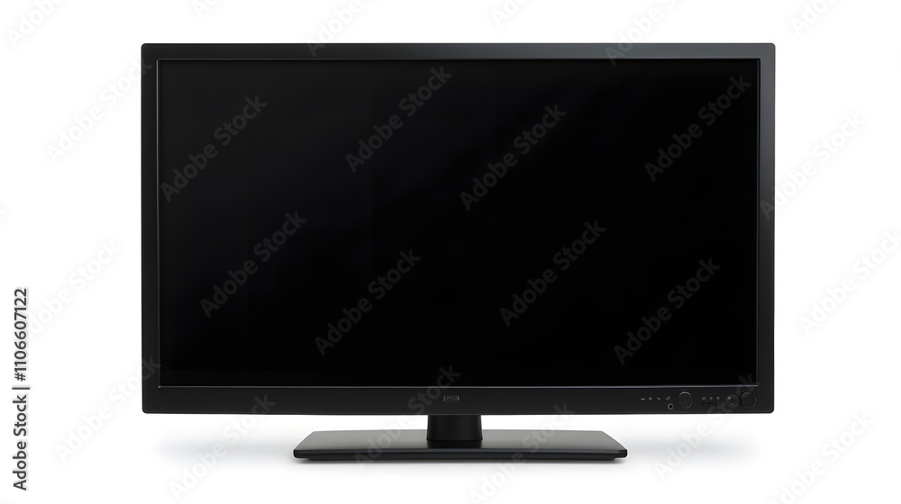Black flat-screen television on white background. Black flat-screen television on white background.