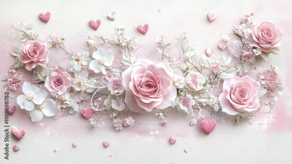 Soft Pink Floral Arrangement with Hearts and Delicate Accents Soft Pink Floral Arrangement with Hearts and Delicate Accents