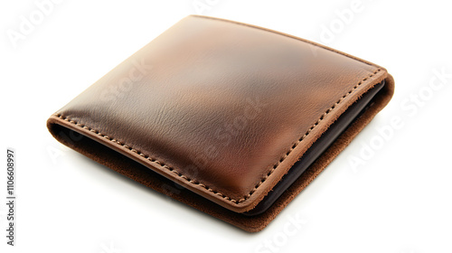 Brown leather wallet isolated on white background.