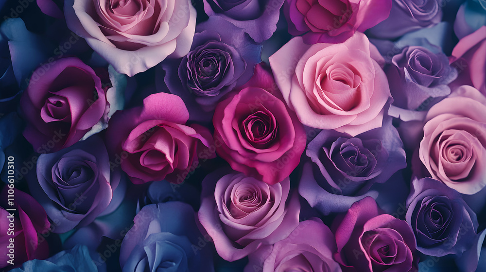 A landscape with many pink rose flowers blooming all over A landscape with many pink rose flowers blooming all over
