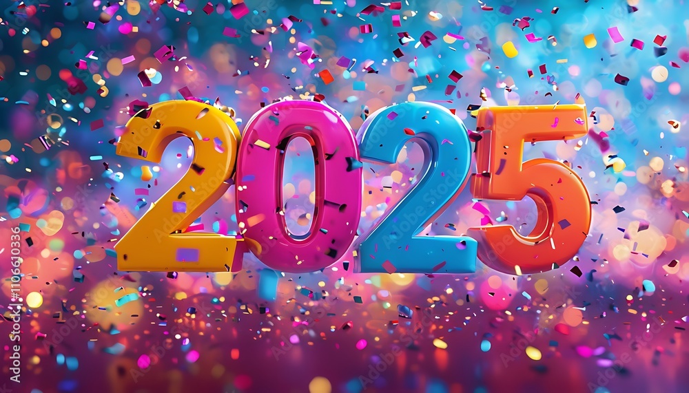 celebrating vibrant year 2025 with colorful confetti celebrating vibrant year 2025 with colorful confetti