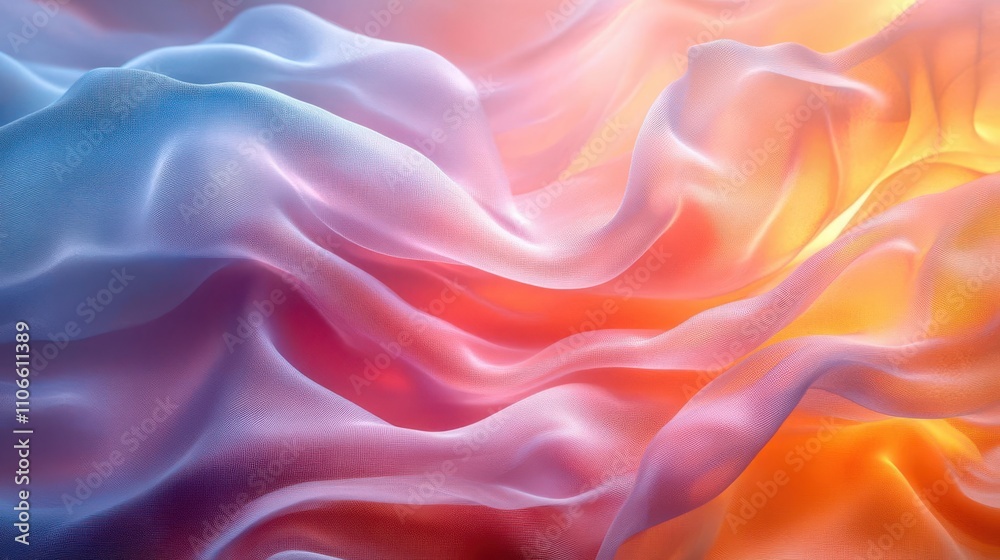 A vibrant, flowing fabric display with soft gradients of pink, blue, and orange, creating a dreamy and textured visual effect. A vibrant, flowing fabric display with soft gradients of pink, blue, and orange, creating a dreamy and textured visual effect.