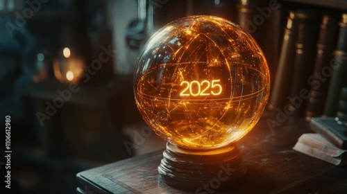 A wizard's crystal ball showing a swirling vision the written text 
