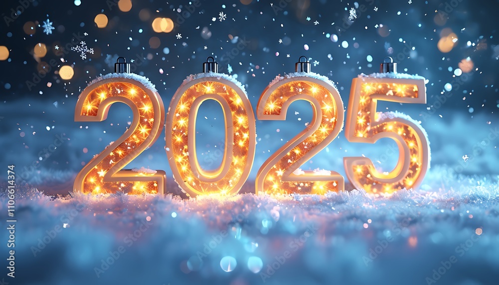 glowing 2025 numbers with snowflakes creating a holiday scene glowing 2025 numbers with snowflakes creating a holiday scene