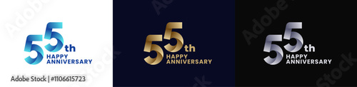 Abstract Twist Logo Anniversary 55th, 55th Happy Anniversary with Colorful Gradient, Luxury Gold and Elegant Silver