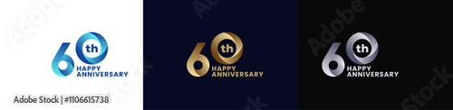 Abstract Twist Logo Anniversary 60th, 60th Happy Anniversary with Colorful Gradient, Luxury Gold and Elegant Silver