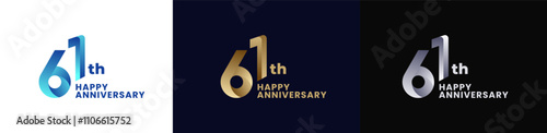 Abstract Twist Logo Anniversary 61th, 61th Happy Anniversary with Colorful Gradient, Luxury Gold and Elegant Silver