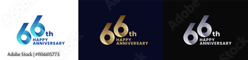 Abstract Twist Logo Anniversary 66th, 66th Happy Anniversary with Colorful Gradient, Luxury Gold and Elegant Silver
