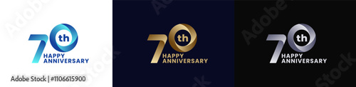 Abstract Twist Logo Anniversary 70th, 70th Happy Anniversary with Colorful Gradient, Luxury Gold and Elegant Silver