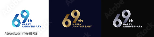 Abstract Twist Logo Anniversary 69th, 69th Happy Anniversary with Colorful Gradient, Luxury Gold and Elegant Silver