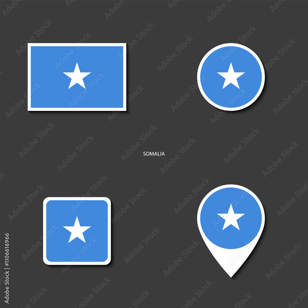 Somalia flag icon set in different shape (rectangle, circle, square and marker icon) on dark grey background. Somalia sticker icon collection on barely dark background
Somalia flag icon set in different shape (rectangle, circle, square and marker icon) on dark grey background. Somalia sticker icon collection on barely dark background