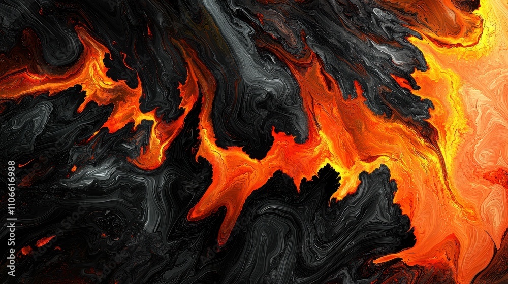 Abstract Lava Flow Painting Black Orange Hues Abstract Lava Flow Painting Black Orange Hues